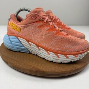 Hoka Gaviota 4 Women's Coral and Light Blue Plush Running Sneakers